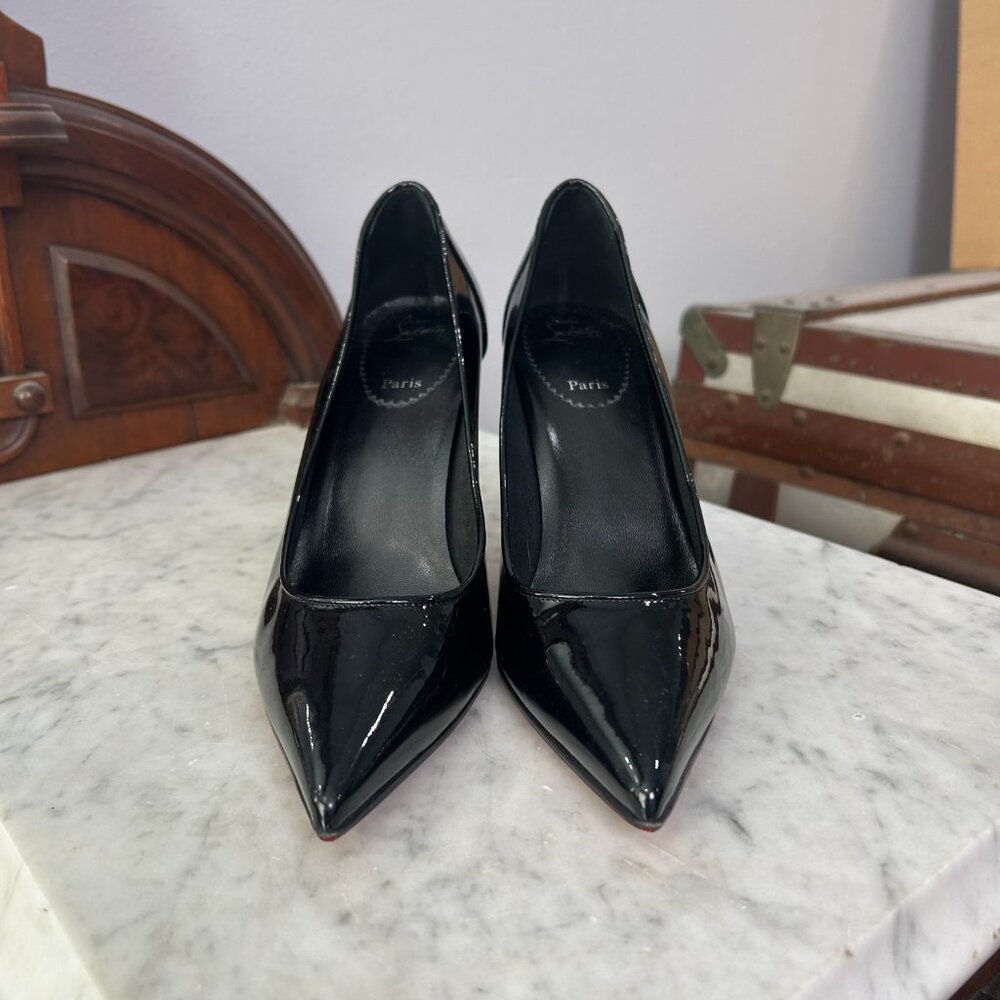 Christian Louboutin Black Patent Leather Pointed-Toe Pumps with Red Soles - Picture 4 of 6